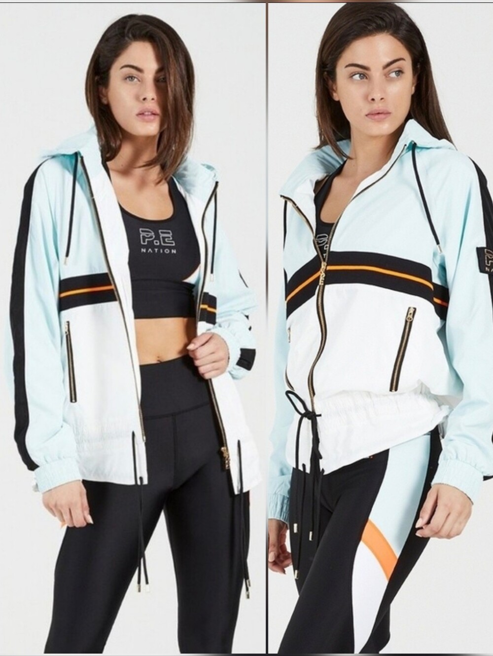 🤸🏻♀️ P.E Nation Man Up Jacket in "Blue Mint and White" Sz XS (Oversized)